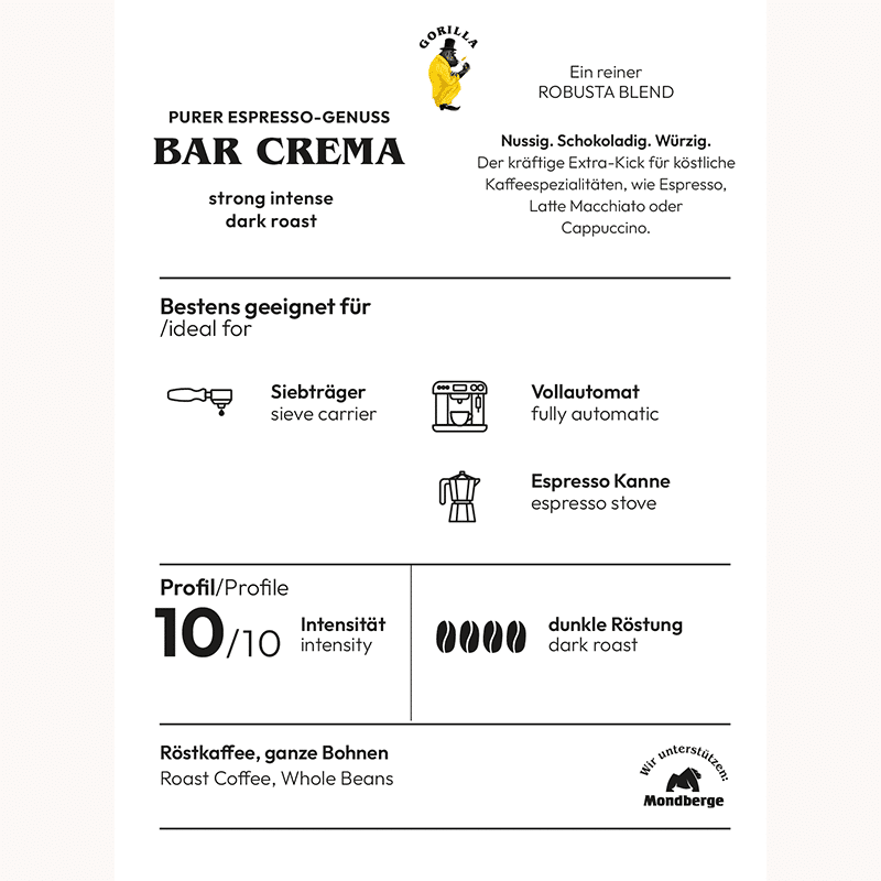 gorilla espresso bar crema 1kg ganze bohnen aromabeschreibung