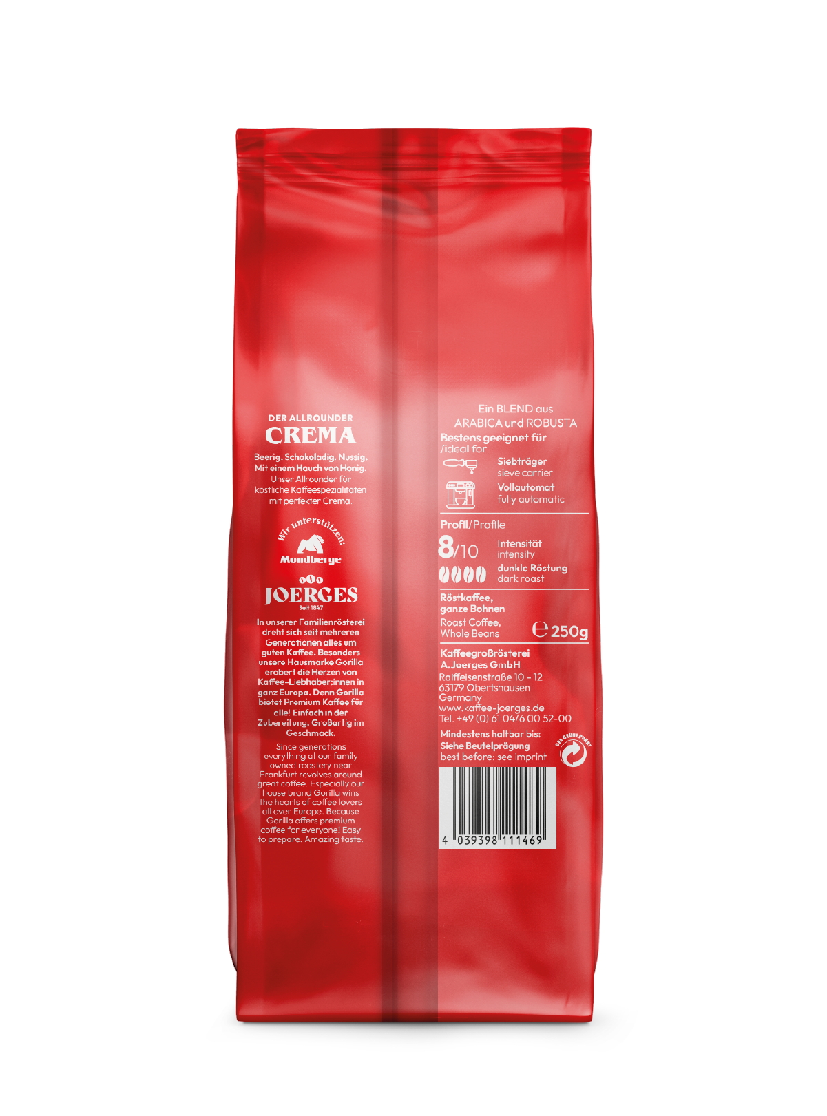 gorilla espresso super bar crema 250g ganze bohnen testpackung