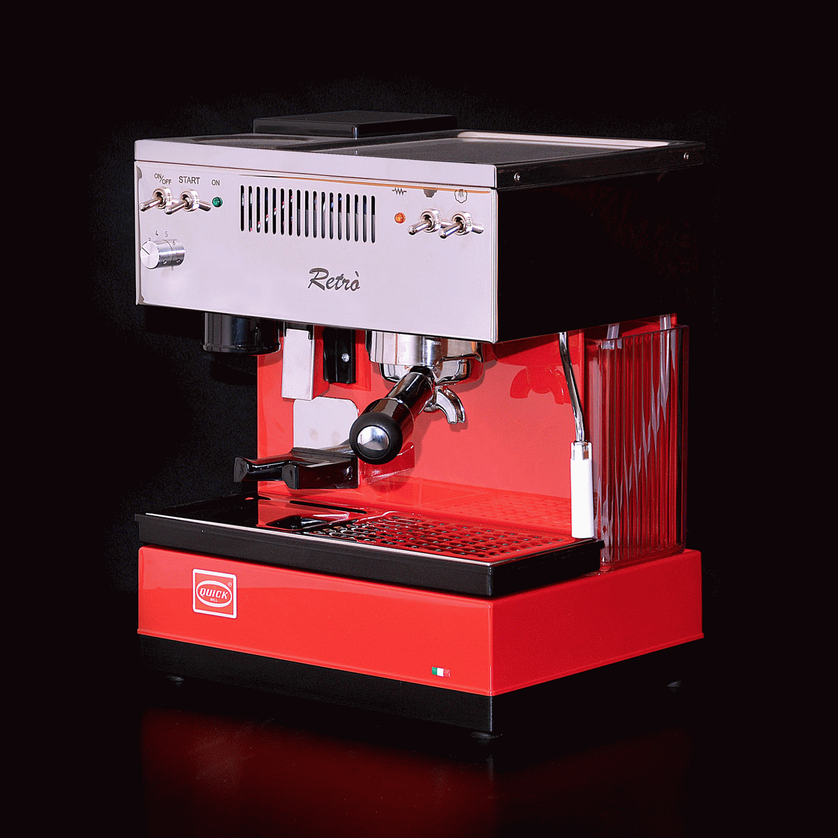 quickmill modell 0835 retro siebträger rot espressomaschine mit mühle