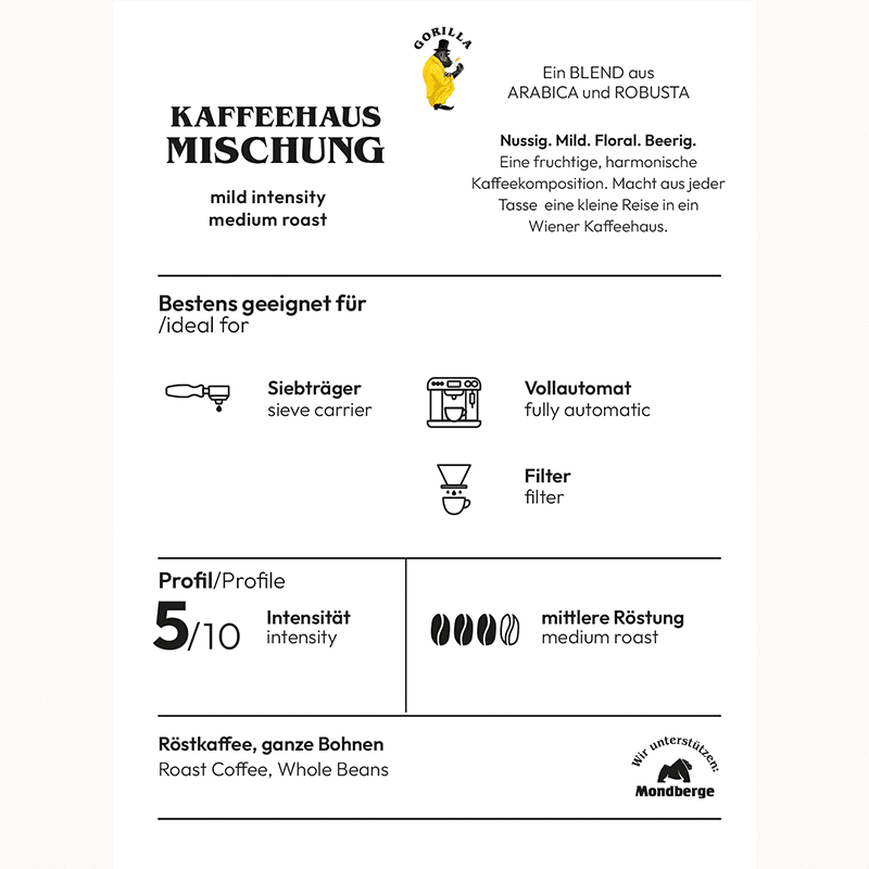 gorilla foresta bio 1kg ganze bohnen 100 % arabica mondberge