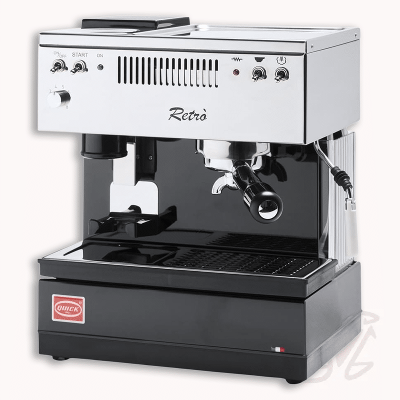 quickmill modell 0835 retro siebträger schwarz espressomaschine mit mühle