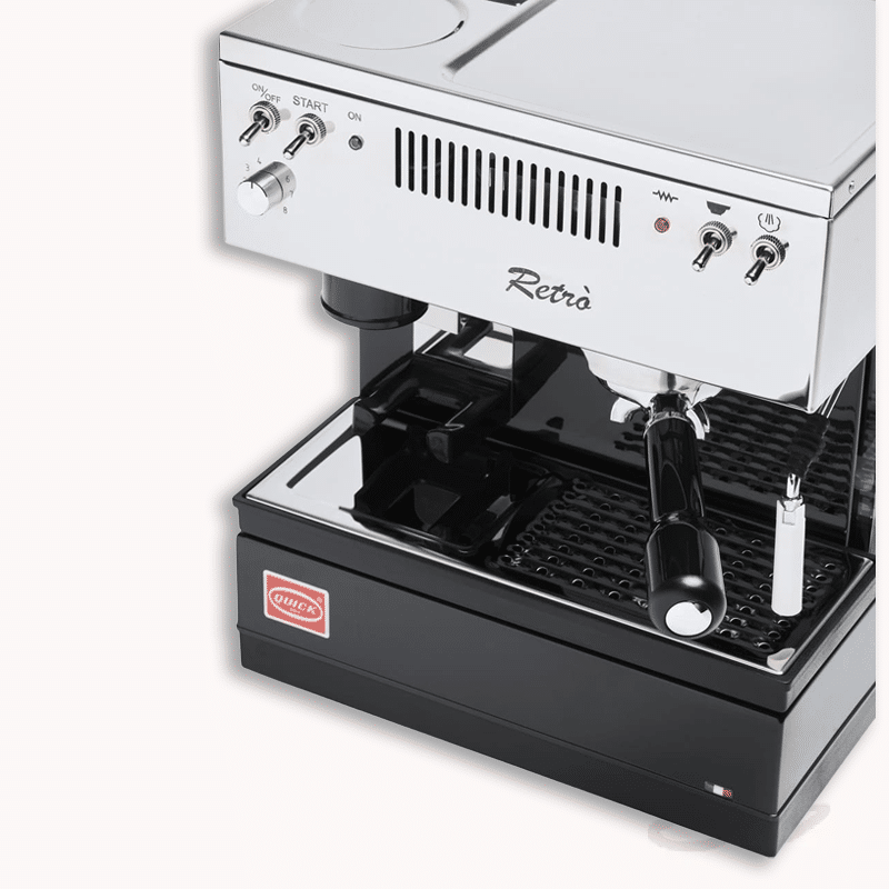 quickmill modell 0835 retro siebträger schwarz espressomaschine mit mühle