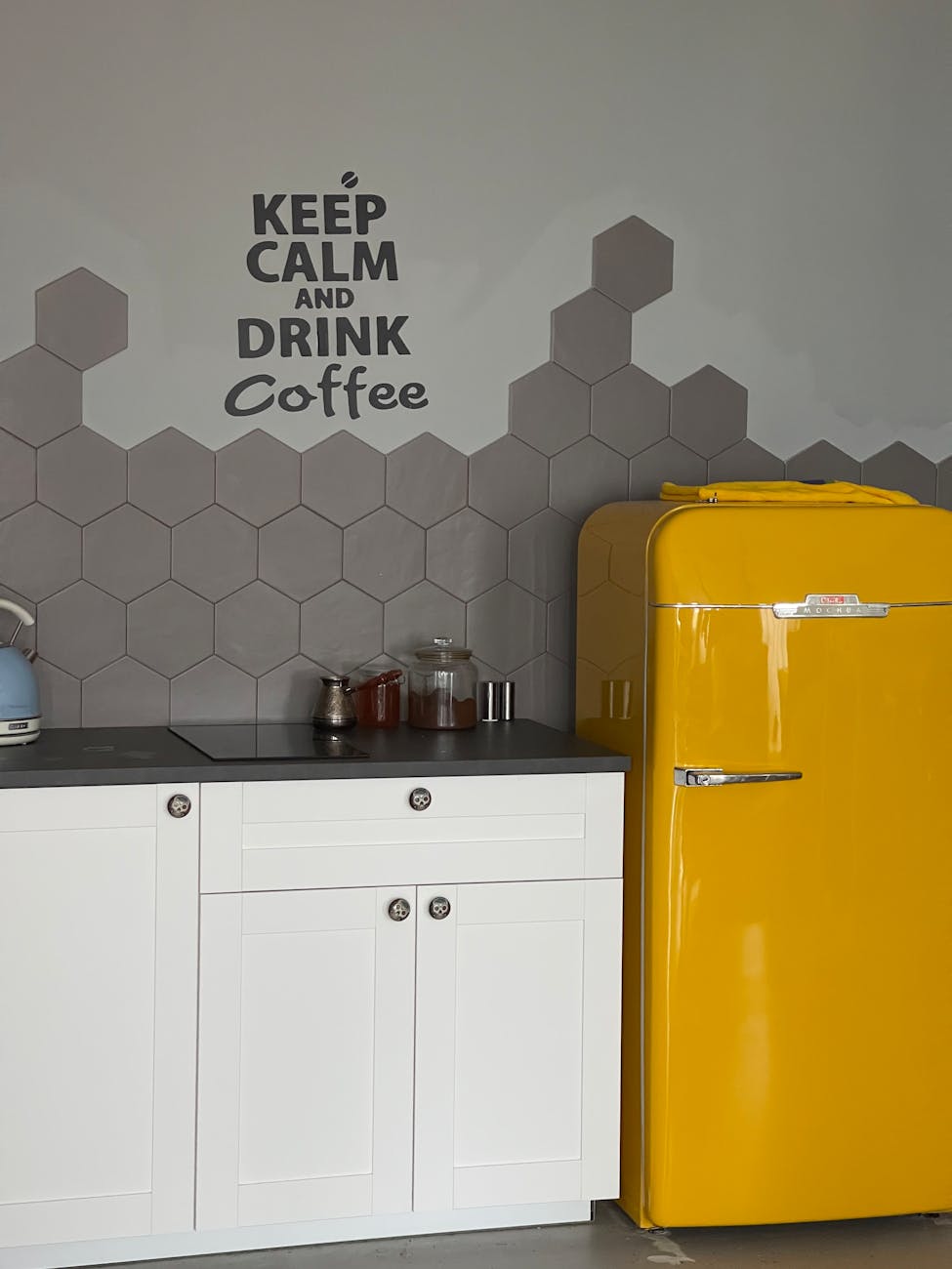 yellow refrigerator in the kitchen