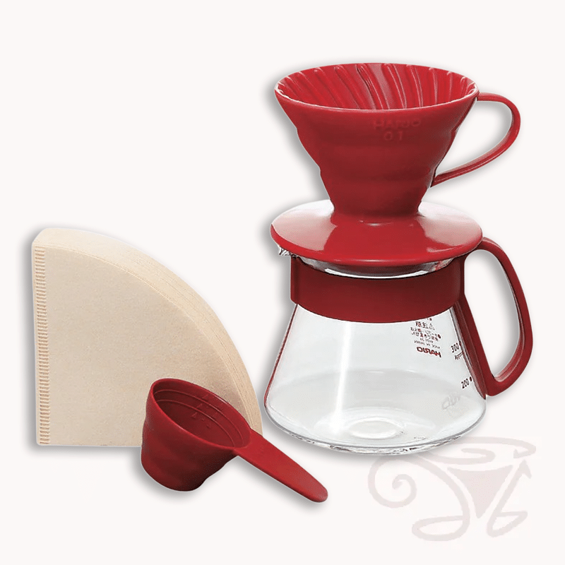 hario kaffeebereiter set, v60 dripper keramik 01 & kaffeekanne und zubehör, rot
