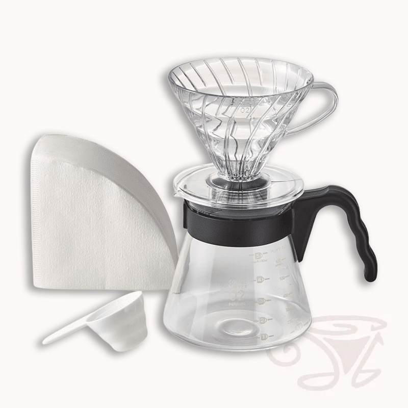 hario kaffeebereiter set, v60 dripper kunststoff 02 & kaffeekanne und zubehör, schwarz