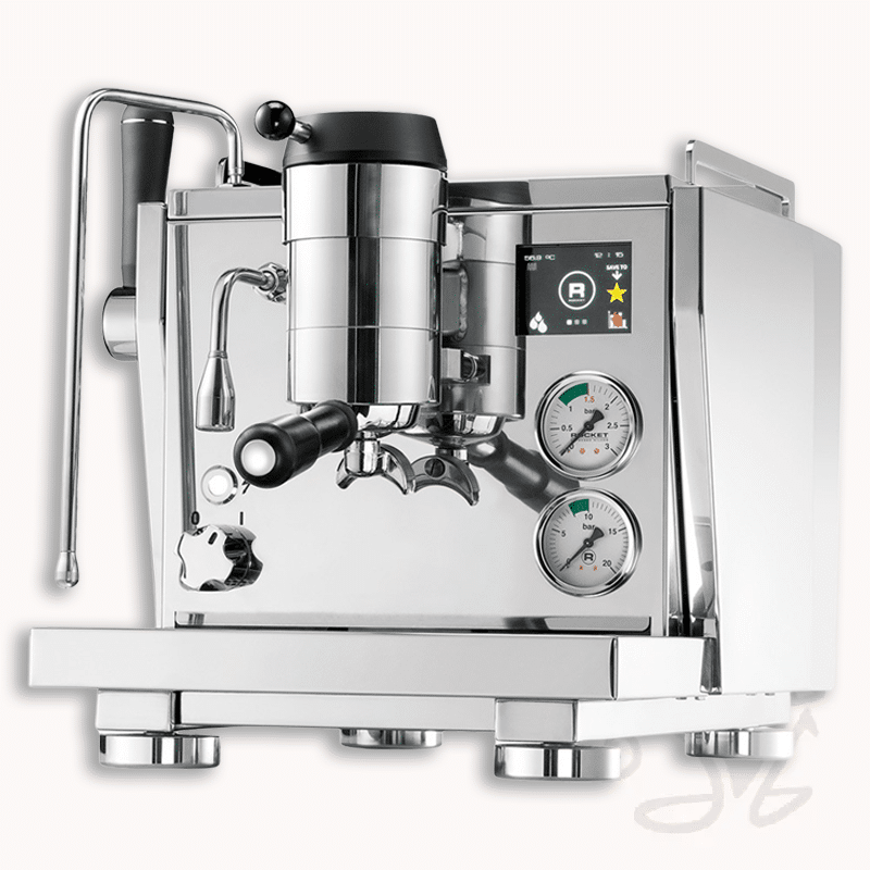 rocket r nine one edelstahl poliert, moderne siebträgermaschine mit farbdisplay