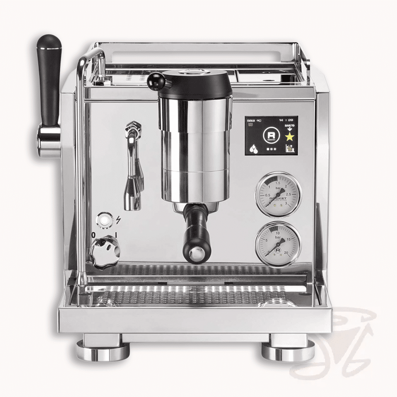 rocket r nine one edelstahl poliert, moderne siebträgermaschine mit farbdisplay