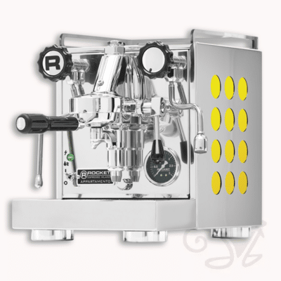 rocket appartamento siebträger zweikreiser e61 brühgruppe inox edelstahl gelb