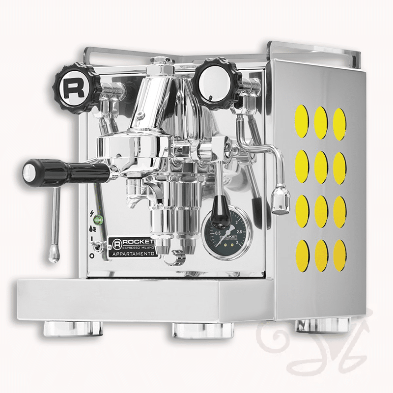 rocket appartamento siebträger zweikreiser e61 brühgruppe inox edelstahl gelb