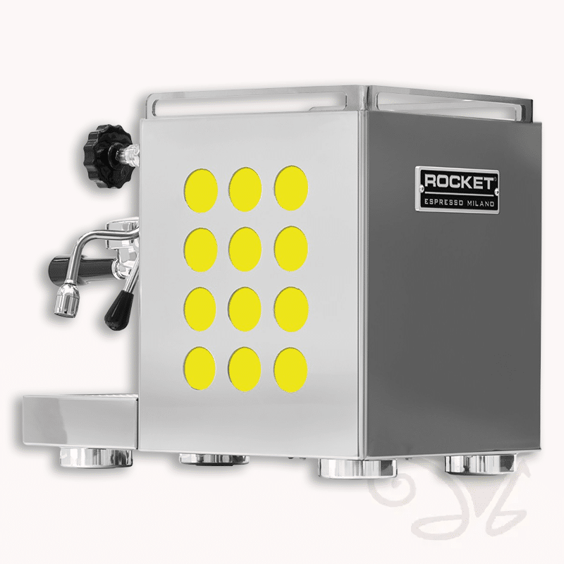 rocket appartamento siebträger zweikreiser e61 brühgruppe inox edelstahl gelb