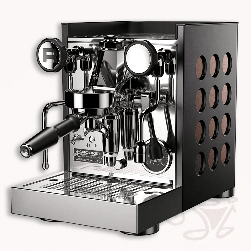 rocket appartamento tca schwarz kupfer kompakte siebträgermaschine zweikreiser e61 brügruppe