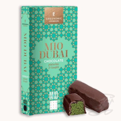greenomic mio chocolate dubai schokolade gefüllt mit pistaziencreme und engelshaar 180g