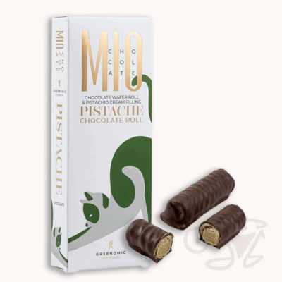 greenomic mio chocolate waffelröllchen mit pistaziencreme füllung 120g