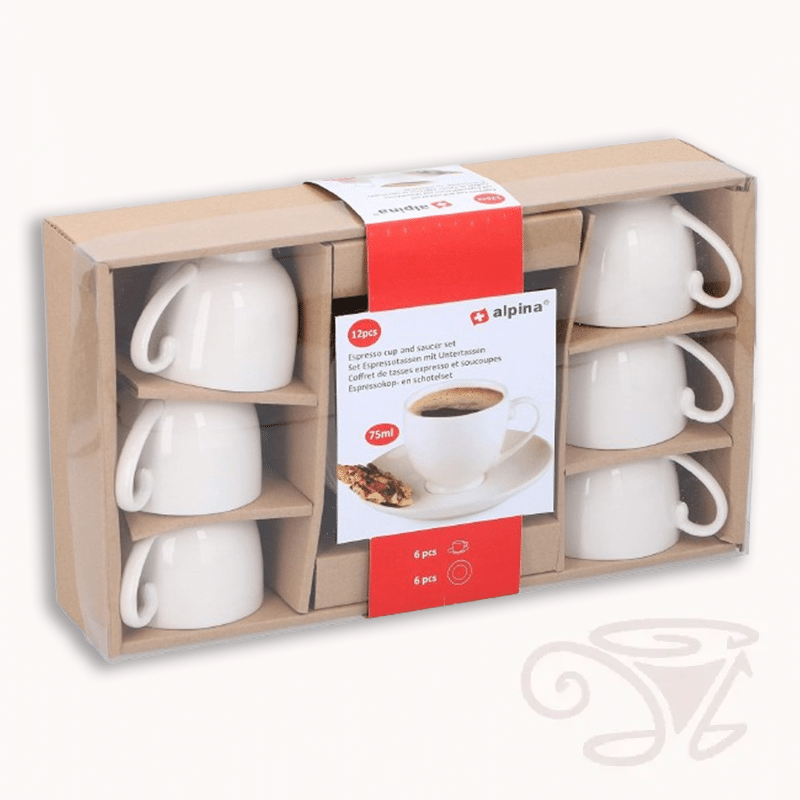 alpina espressotassen set mit untertasse 12 teiliges set weiße tasse mit unterteller aus keramik 75ml