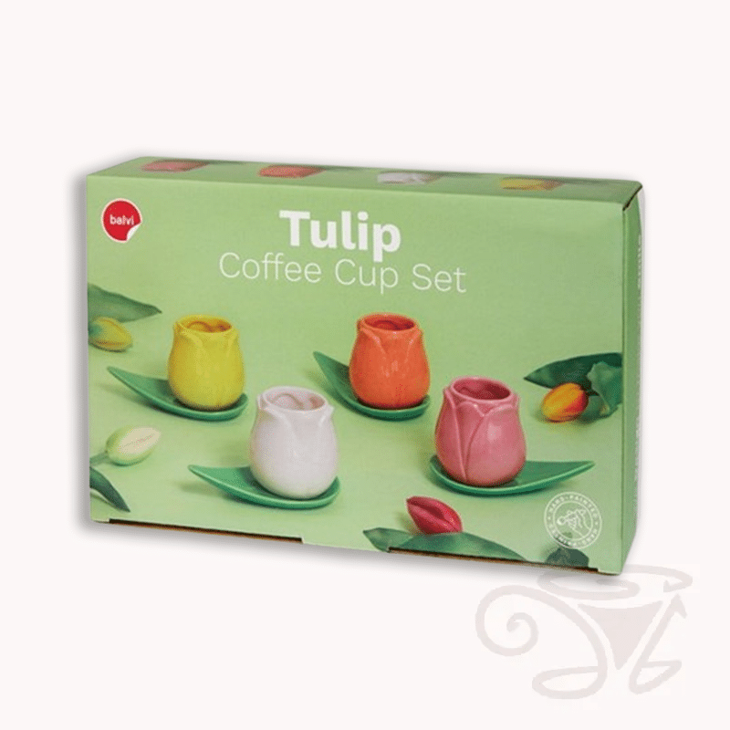 espressotassen set tulip 4 tassen á 100ml aus keramik tulpenförmige tassen (gelb/weiß/orange/rosa) mit untertellern in blattform