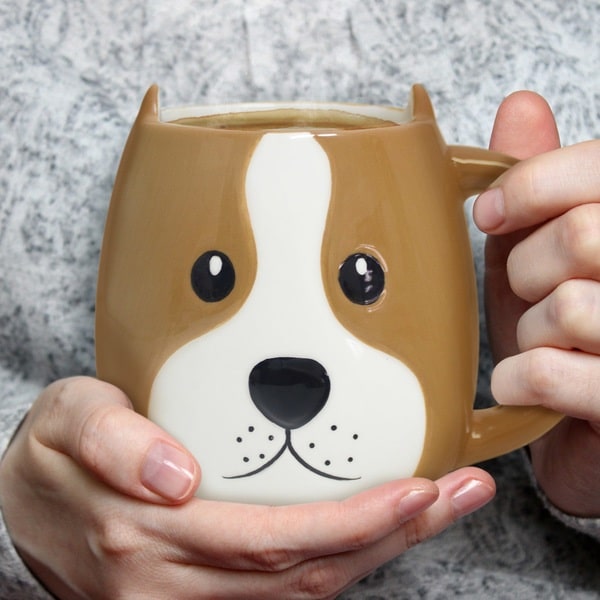 tasse woof! 400ml große tasse in hunde form aus keramik handbemalt