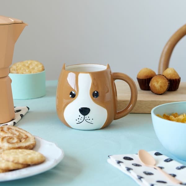 tasse woof! 400ml große tasse in hunde form aus keramik handbemalt