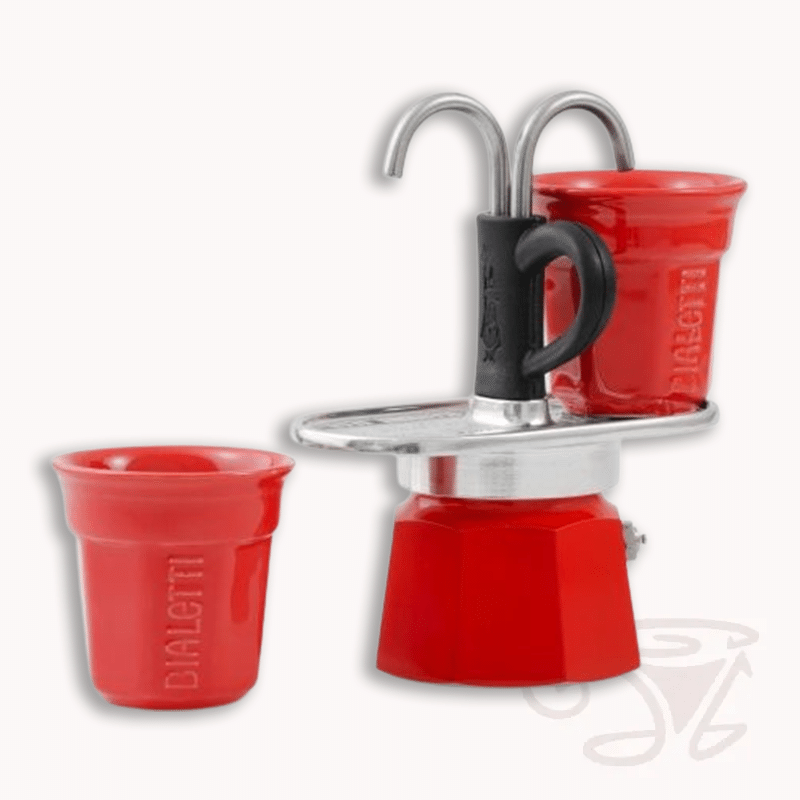 bialetti mini express rot espressokocher mit doppelauslauf 2 espressotassen