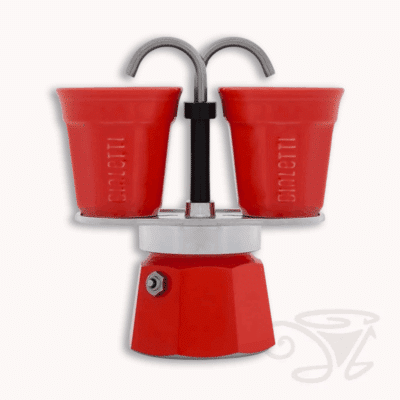 bialetti mini express rot espressokocher mit doppelauslauf 2 espressotassen