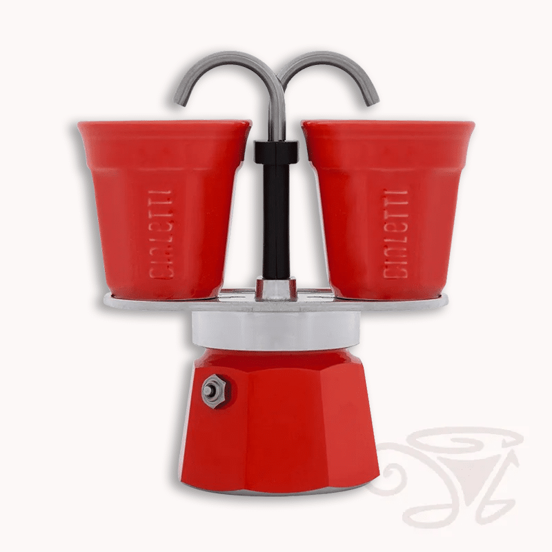 bialetti mini express rot espressokocher mit doppelauslauf 2 espressotassen