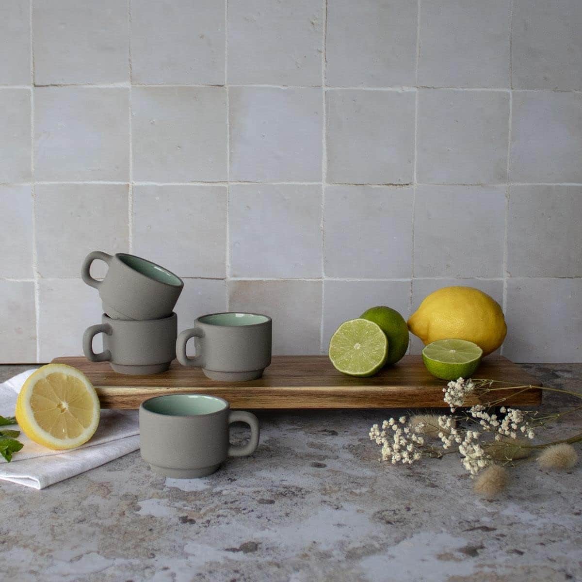 kaffeetassen set outo 4 tassen aus steingut grau 100ml