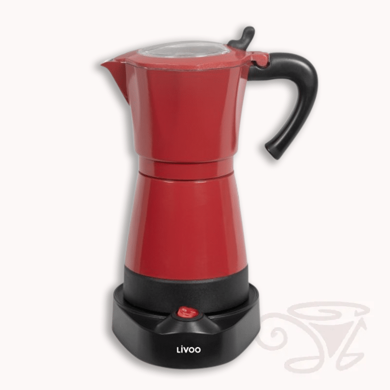 livoo elektrischer espressokocher 6 tassen mokka kanne rot aluminiumgehäuse