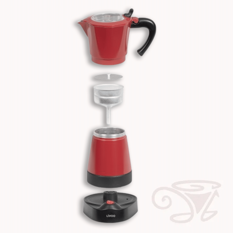 livoo elektrischer espressokocher 6 tassen mokka kanne rot aluminiumgehäuse