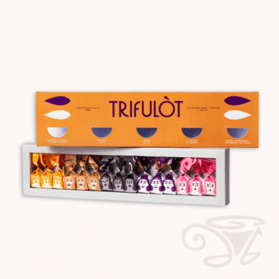 tartuflanghe trifulòt mista orange 108g geschenkbox gemischte schokoladentrüffel (arancia candita, bianco, nero, lampone, panna e fragola) 15 stück